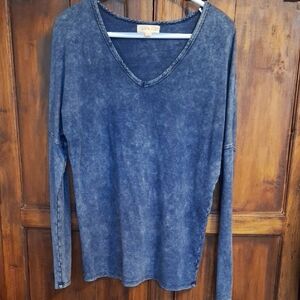 Zara Washed Blue Long Sleeve V-Neck Top